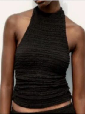 Zara Black Halter Ruched Tank